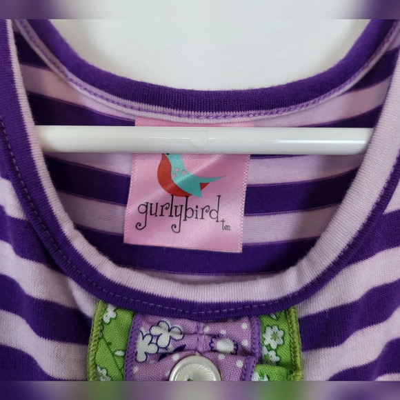 Gurlybird Purple Green Beige Floral Striped Ruffle Cotton Dress Set Size 2T - Picture 5 of 10